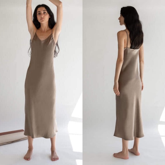 Oak + Fort Midi Slip Dress Taupe Size S - Picture 9 of 12